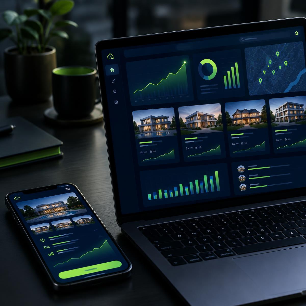 Painel de planejamento imobiliário com IA